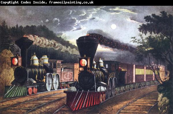 Fanny Palmer The Lightning Express Trains Leaving the junction