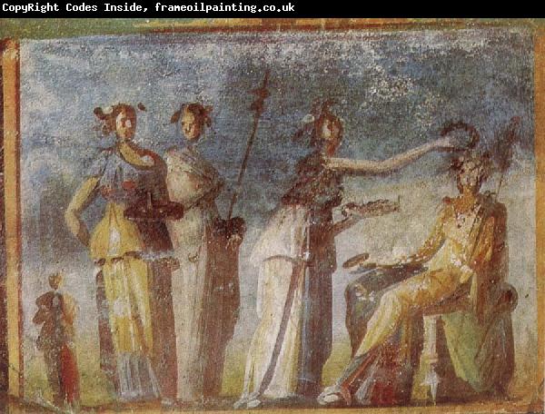 unknow artist Wall painting from Herculaneum showing in highly impres sionistic style the bringing of offerings to Dionysus