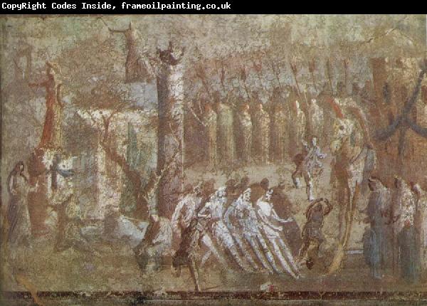 unknow artist Wall painting from Pompeii showing the story of the Trojan Horse